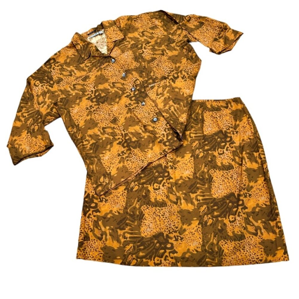 Erica Brooke Super Plus Skirt Suit Size 32 Animal Print Jacket Skirt 3/4 Sleeve